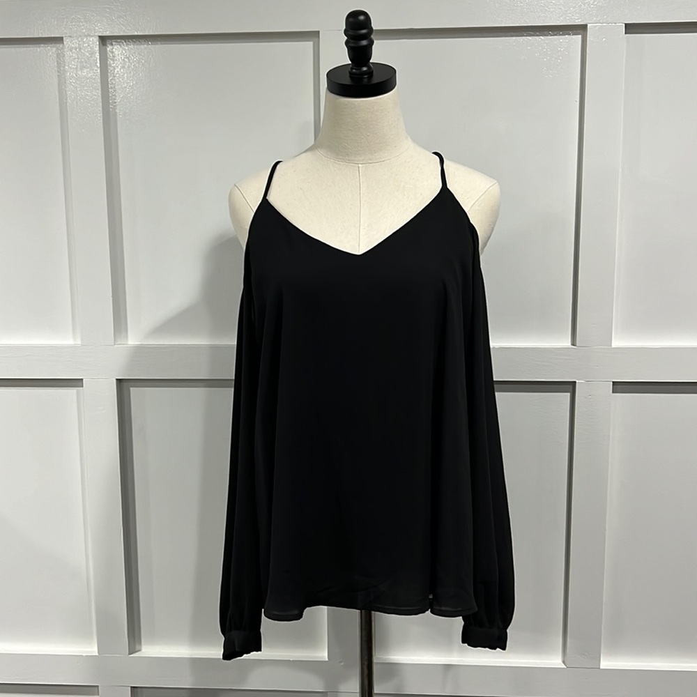 Bloomingdales Aqua Black Long Sleeve Cold Shoulder Long Sleeve Blouse, L